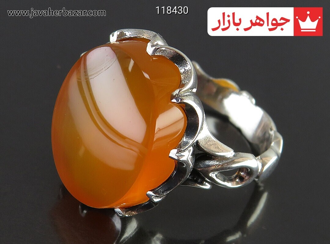 انگشتر نقره عقیق یمنی نارنجی مردانه [شرف الشمس]